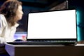Close up of IT remote employee writing code using mockup notebook