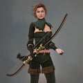 Render of a Beautiful Fantasy Ranger Woman with a Quiver and holding a Bow