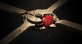 Rusted gears crush a fragile red crystal heart Royalty Free Stock Photo