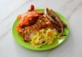 Close-up of the renowned Nasi Kandar or Kandar Rice, a highly popular dish in the state of Penang, Malaysia