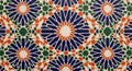 Intricate Geometric Pattern with Stars and Polygons in Blue, Orange, and Green islamic moroccan Royalty Free Stock Photo