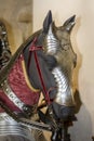 Close-up of a replica of a medieval horse armor