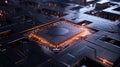 Close up representation of a quantum processor chip with lights around it Royalty Free Stock Photo