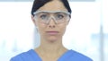 Close Up of Reseach Scientist, Doctor Wearing Protective Glasses Royalty Free Stock Photo