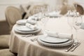 Close-up of a reserved table in a restaurant. Expensively decorated restaurant table Royalty Free Stock Photo