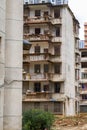 Close-up of residential buildings in an abandoned old residential area Royalty Free Stock Photo