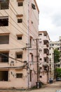 Close-up of residential buildings in an abandoned old residential area Royalty Free Stock Photo