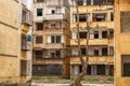 Close-up of residential buildings in an abandoned old residential area Royalty Free Stock Photo