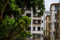 Close-up of residential buildings in an abandoned old residential area Royalty Free Stock Photo