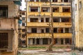 Close-up of residential buildings in an abandoned old residential area Royalty Free Stock Photo
