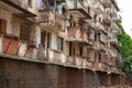 Close-up of residential buildings in an abandoned old residential area Royalty Free Stock Photo