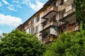 Close-up of residential buildings in an abandoned old residential area Royalty Free Stock Photo