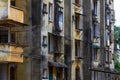 Close-up of residential buildings in an abandoned old residential area Royalty Free Stock Photo