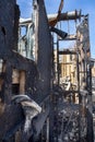 Close up of residential home burned out by fire black chard lumber Royalty Free Stock Photo