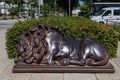 Close up of a resting lion figure in Lubeck Germany