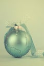 Close up of retro aqua blue Christmas tree ornament