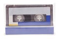 Close up of retro audio cassette tape, in case, isolated on white background, vintage 80's music concept. Royalty Free Stock Photo