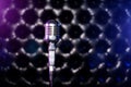 Close-up of retro silver microphone at concert