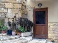 close up retro style old house door of Mediterranean architectural culture in Mediterranean island Malta Royalty Free Stock Photo