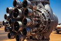 close-up of reusable rocket engine components