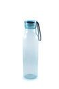 Close-up of reusable water bottle with blue bottle cap
