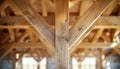 Robust Wooden Support Framework Assembly in Construction Close-up of Timber Beams Intersecting to Form a Strong Architectural Royalty Free Stock Photo