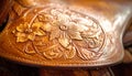 HandTooled Floral Pattern on a Leather Saddle Royalty Free Stock Photo