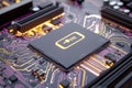 Detailed Close-Up Modern CPU Chip on Motherboard Showcasing Intricate Circuitry and Advanced Technology Explore the complex Royalty Free Stock Photo