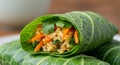 Close-Up of Rice and Carrot Filling in Green Cabbage Wraps Royalty Free Stock Photo