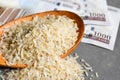 Close up of rice with Nigerian one thousand naira notes in background Royalty Free Stock Photo