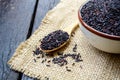 Close up of riceberry in spoon Royalty Free Stock Photo