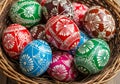 Traditional Pysanka Style Easter Eggs in Basket. Generative Ai Royalty Free Stock Photo