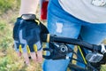 close-up rider s hand in gloves Royalty Free Stock Photo