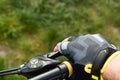 close-up rider s hand in gloves Royalty Free Stock Photo