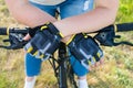 close-up rider s hands in gloves Royalty Free Stock Photo