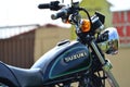 Close up of the Right Side of a Black Custom Motorcycle Royalty Free Stock Photo