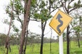 Close up right winding road sign