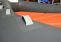 Close up on rigid inflatable boat handles. Inflatable boat grab handle rubber Royalty Free Stock Photo
