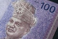 Close up of Ringgit Malaysia 100, Malaysian currency Royalty Free Stock Photo