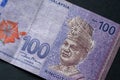 Close up of Ringgit Malaysia 100, Malaysian currency