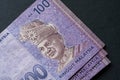 Close up of Ringgit Malaysia 100, Malaysian currency Royalty Free Stock Photo