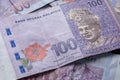 Close up of Ringgit Malaysia 100, Malaysian currency Royalty Free Stock Photo