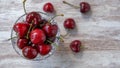 Close up on ripe juicy sweet cherries in a crystal glass Royalty Free Stock Photo