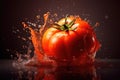 Close-up, ripe juicy tomato with juice. Generative ai
