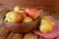 Close Pear Bowl Cup Fresh Pears Red Napkin Rustic Wooden