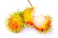 Close up ripe Rambutans on white background