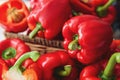 Ripe red peppers on table, closeup Royalty Free Stock Photo