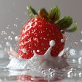 Vibrant Strawberry Splashing into Milk, Refreshing Moment Captured in High Detail. Ideal for Food Blogs and Royalty Free Stock Photo