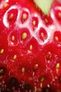 Close-up of ripe strawberry showing seeds. Detailed surface macro shot of texture of fresh red fruit. Royalty Free Stock Photo