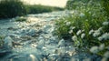 A close-up of a river filled with plastic bottles, highlighting the issue of pollution Royalty Free Stock Photo